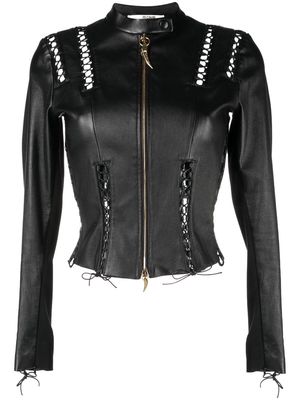 Roberto Cavalli lace-detail leather biker jacket - Black