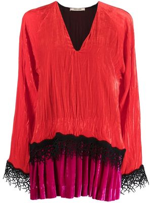 Roberto Cavalli lace-detailed velvet dress - Red