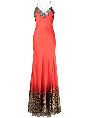 Roberto Cavalli lace-panel full-length dress - Red