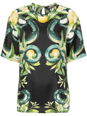 Roberto Cavalli lemon-print silk blouse - Black