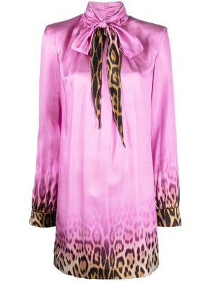 Roberto Cavalli leopard-detail pussybow mini dress - Pink