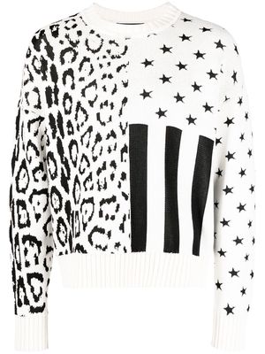 Roberto Cavalli leopard flag intarsia jumper - White