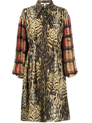 Roberto Cavalli leopard-print check-sleeve dress - Neutrals