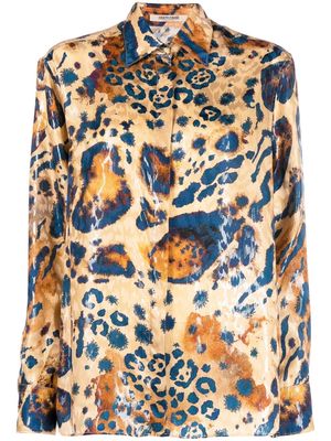 Roberto Cavalli leopard-print concealed shirt - Neutrals