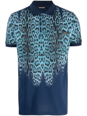 Roberto Cavalli leopard-print cotton polo shirt - Blue