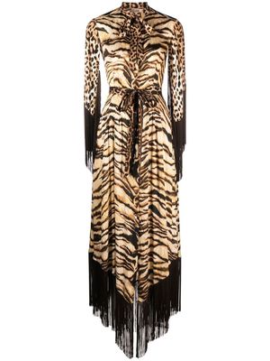 Roberto Cavalli leopard-print fringe dress - Neutrals