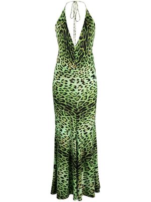 Roberto Cavalli leopard-print halterneck dress - Green