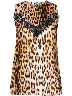 Roberto Cavalli leopard-print lace-trim blouse - Brown