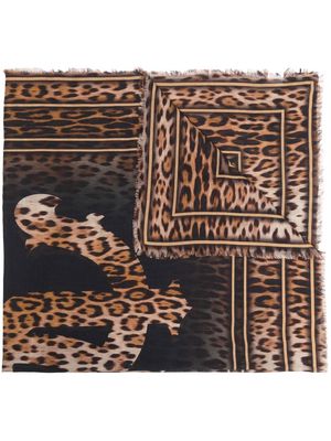 Roberto Cavalli leopard-print logo scarf - Brown