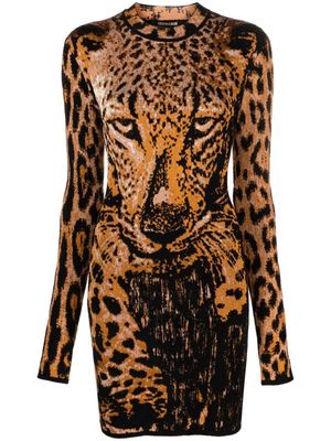Roberto Cavalli leopard-print long-sleeve minidress - Neutrals