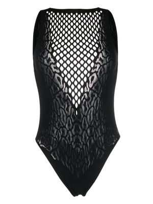 Roberto Cavalli leopard-print open-back swimsuit - Black