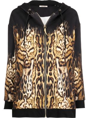 Roberto Cavalli leopard-print oversized zipped hoodie - Black