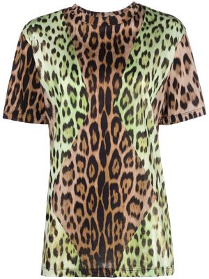 Roberto Cavalli leopard-print panelled T-shirt - Brown