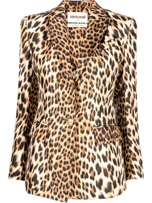 Roberto Cavalli leopard print single-breasted blazer - Brown