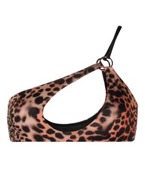 Roberto Cavalli leopard-print single-shoulder bikini top - Orange