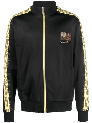 Roberto Cavalli leopard print stripe zipped jacket - Black