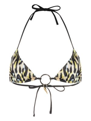 Roberto Cavalli leopard-print teeth-pendant bikini top - Black