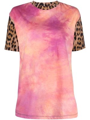 Roberto Cavalli leopard-print tie-dye panelled T-shirt - Pink