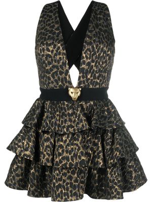 Roberto Cavalli leopard-print tiered mini dress - Black