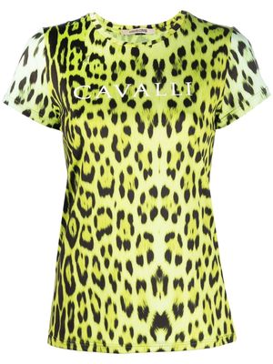Roberto Cavalli leopard-print two-tone T-shirt - Yellow