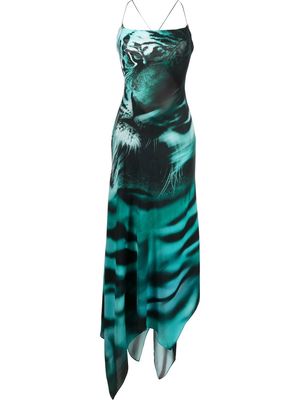Roberto Cavalli lion-print scoop-back dress - Blue