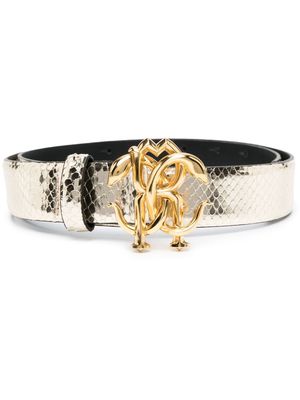 Roberto Cavalli logo buckle leather belt - Gold