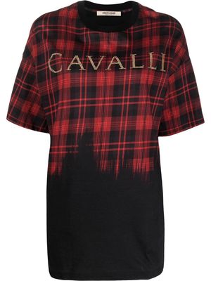 Roberto Cavalli logo-embellished tartan-check T-shirt - Black
