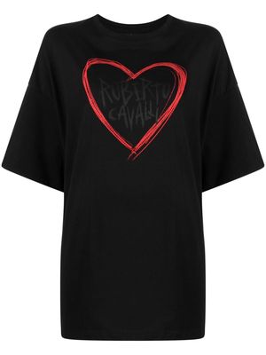 Roberto Cavalli logo heart-print T-shirt - Black