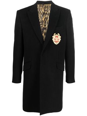 Roberto Cavalli logo-patch single-breasted coat - Black