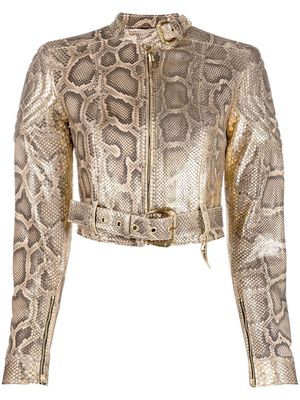 Roberto Cavalli metallic snakeskin-effect leather jacket - Brown