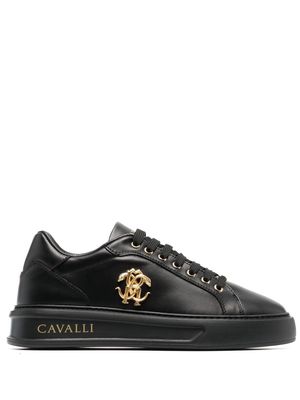 Roberto Cavalli Mirror Snake-plaque leather sneakers - Black