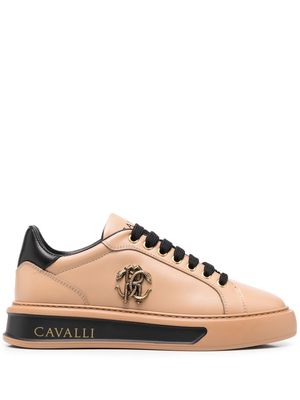 Roberto Cavalli Mirror Snake-plaque leather sneakers - Brown