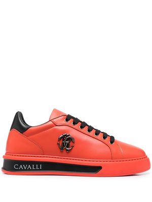 Roberto Cavalli Mirror Snake-plaque leather sneakers - Red