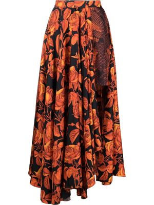 Roberto Cavalli mix-print silk skirt - Orange