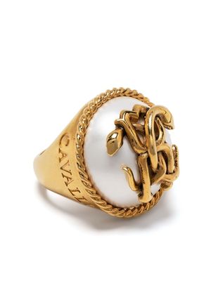 Roberto Cavalli monogram-embellished faux-pearl ring - Gold