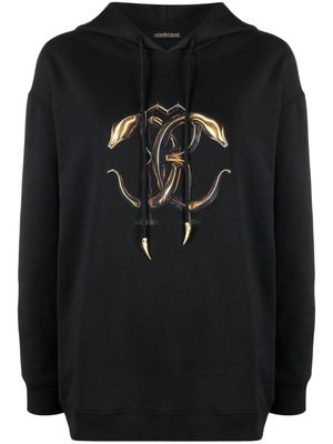 Roberto Cavalli monogram-print drawstring hoodie - Black