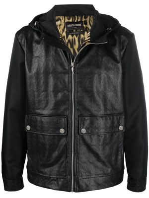 Roberto Cavalli monogram-print hooded jacket - Black