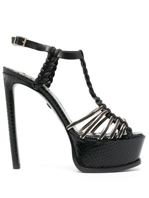 Roberto Cavalli multi-strap snakeskin-effect platform sandals - Black