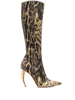 Roberto Cavalli Ocelot-print Tiger Tooth knee high boots - Brown