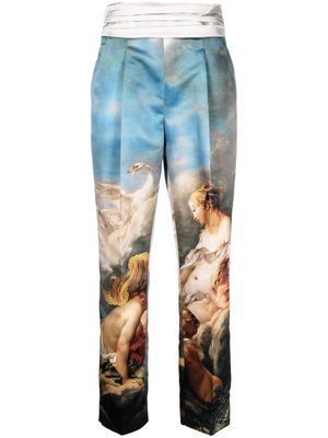 Roberto Cavalli painting-print silk tailored trousers - Blue