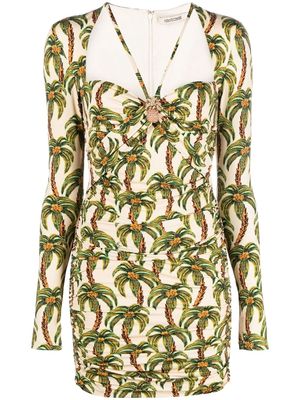 Roberto Cavalli palm tree-print mini dress - Neutrals