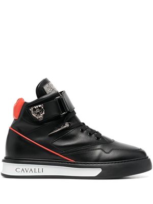 ROBERTO CAVALLI Panther-embellished high-top sneakers - Black