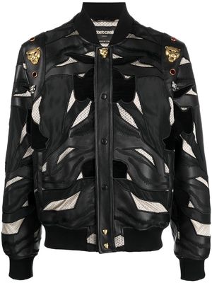 Roberto Cavalli Panther panelled bomber jacket - Black