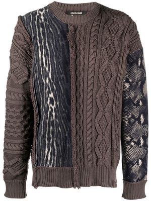 Roberto Cavalli patchwork cable knit jumper - Grey