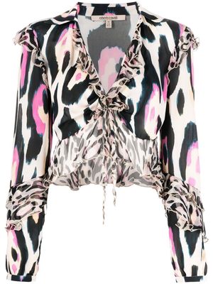 Roberto Cavalli printed frilled blouse - Neutrals