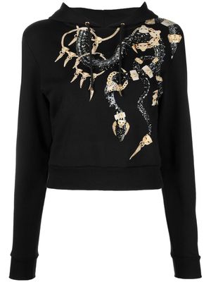 Roberto Cavalli rhinestone-embellished snake-print hoodie - Black
