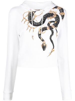 Roberto Cavalli rhinestone-embellished snake-print hoodie - White