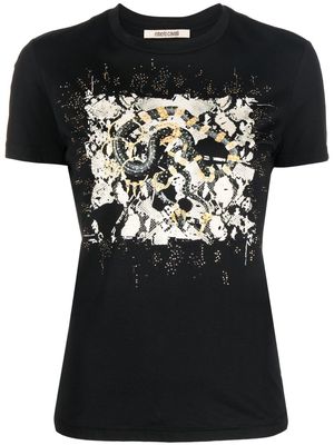 Roberto Cavalli rhinestone-embellished snake-print T-shirt - Black
