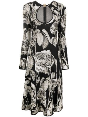 Roberto Cavalli rose-pattern cut-out midi dress - Black
