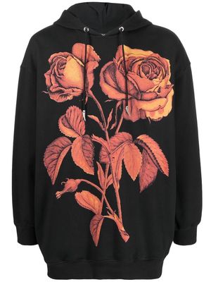 Roberto Cavalli rose print drawstring hoodie - Black